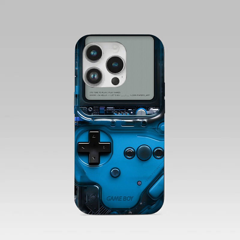 Game Boy Classic Blue pattern phone case for iphone 16 pro | Glass case