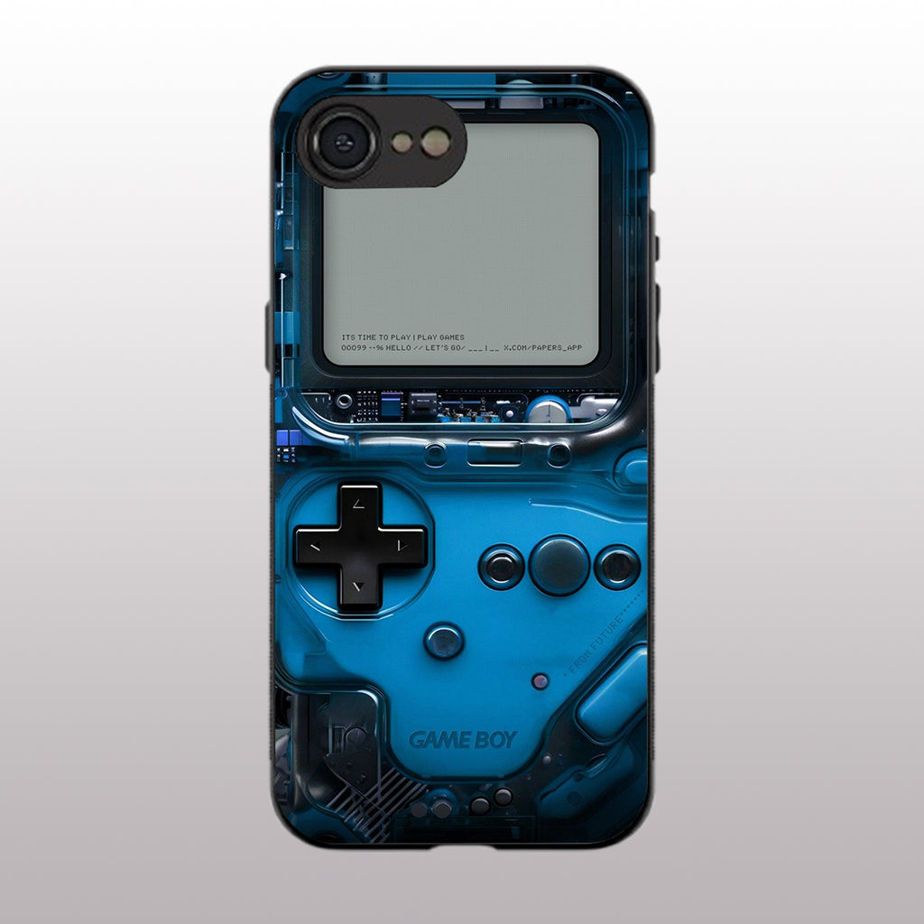 Game Boy Classic Blue pattern phone case for iphone 16E |Glass case