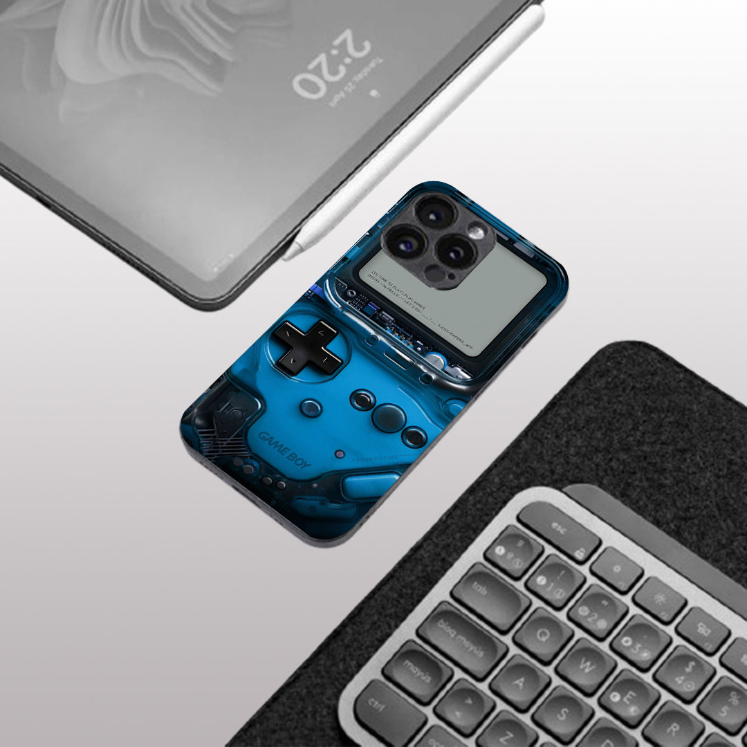 Game Boy Classic Blue pattern phone case for iphone 16 pro max | Glass case