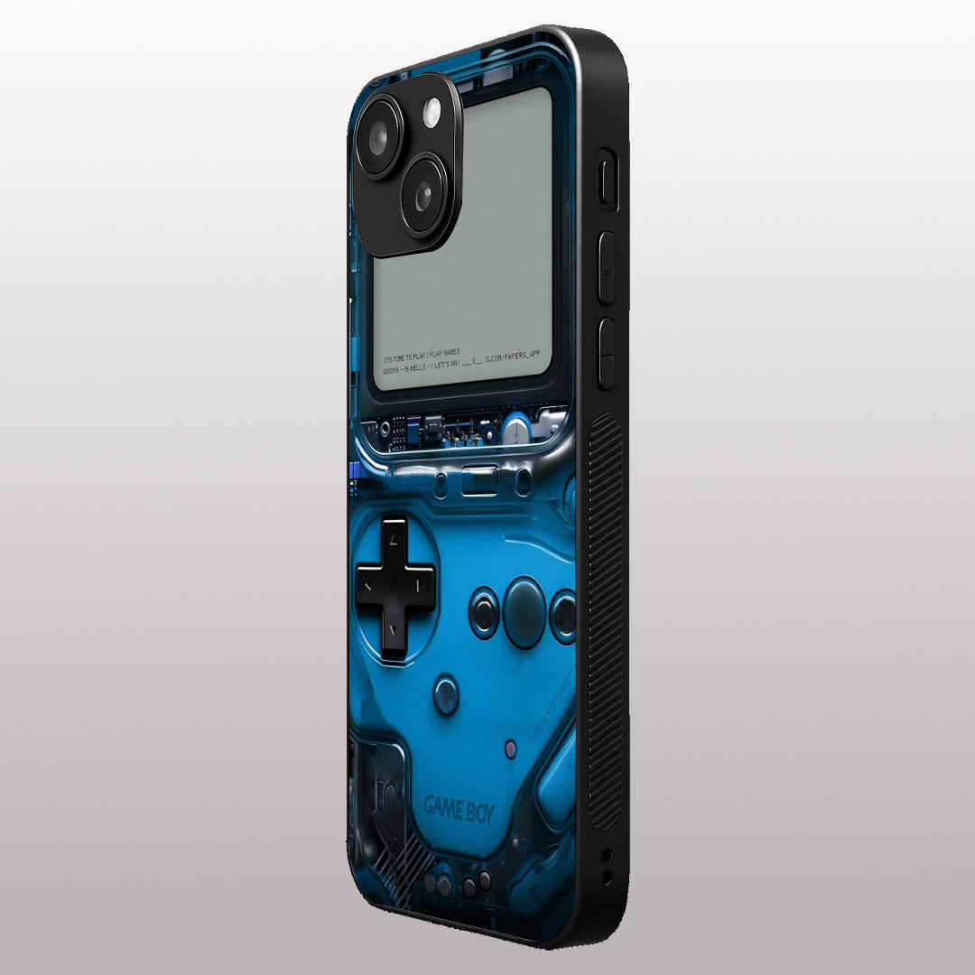 Game Boy Classic Blue pattern phone case for iphone 15 plus | Glass case