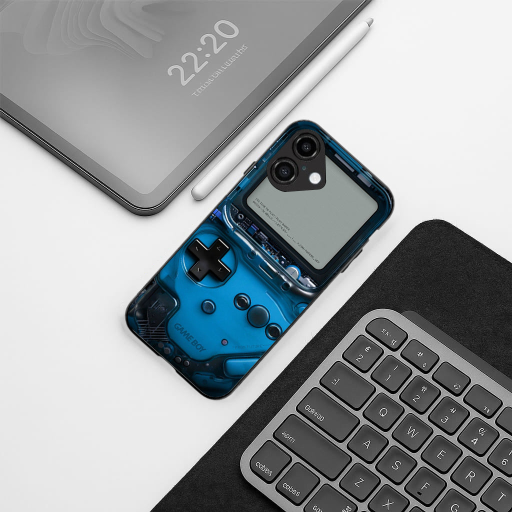 Game Boy Classic Blue pattern phone case for iphone 16 plus | Glass case