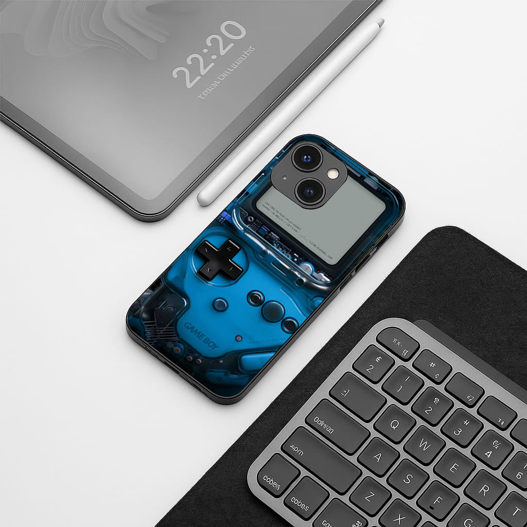 Game Boy Classic Blue pattern phone case for iphone 13 mini | Glass case