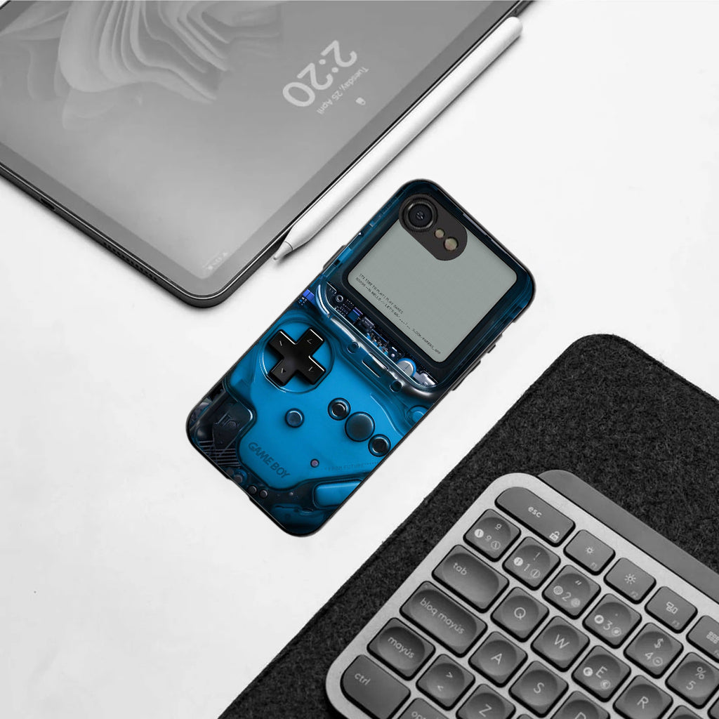 Game Boy Classic Blue pattern phone case for iphone 16E |Glass case