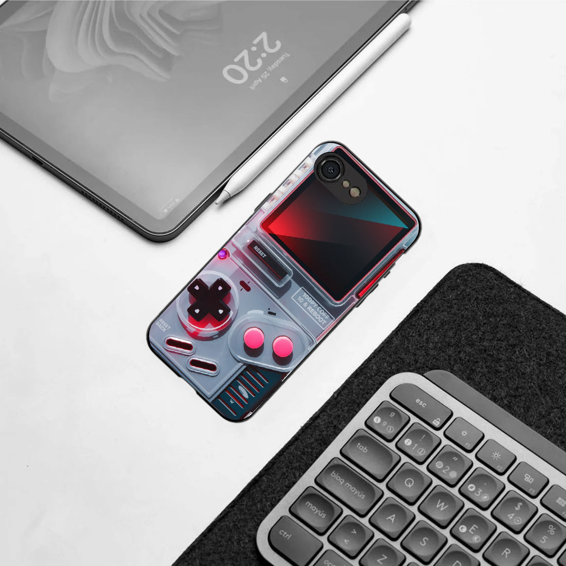 Game Boy Classic Grey pattern phone case for iphone 16E | Glass case