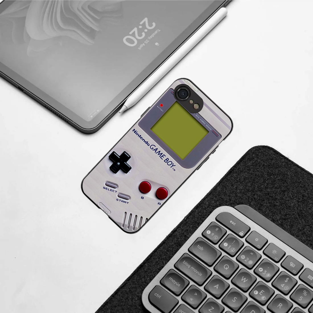 Game Boy Classic Off-white pattern phone case for iphone 16E | Glass case