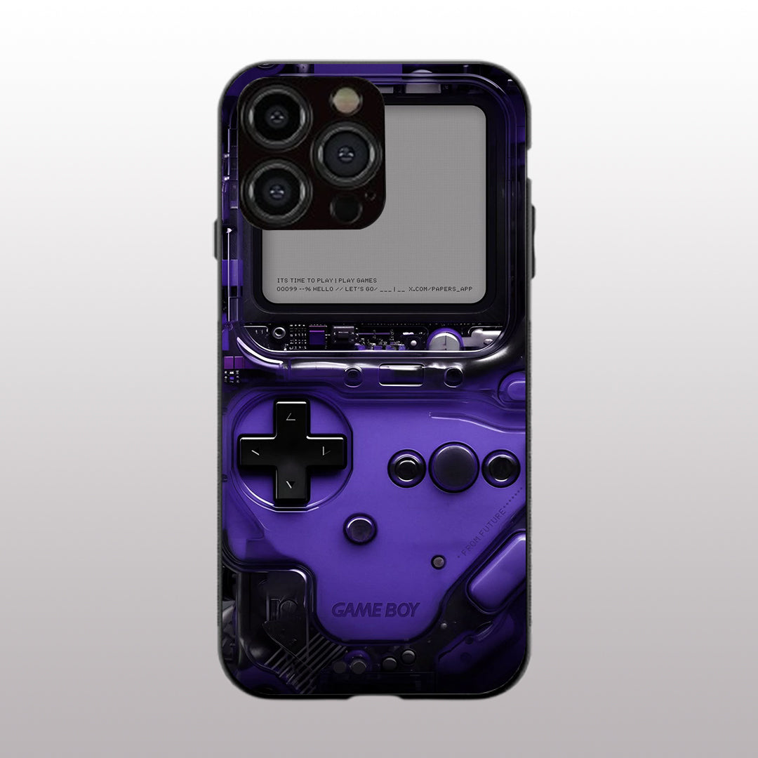 Game Boy Classic Purple pattern phone case for iphone 15 pro max | Glass case