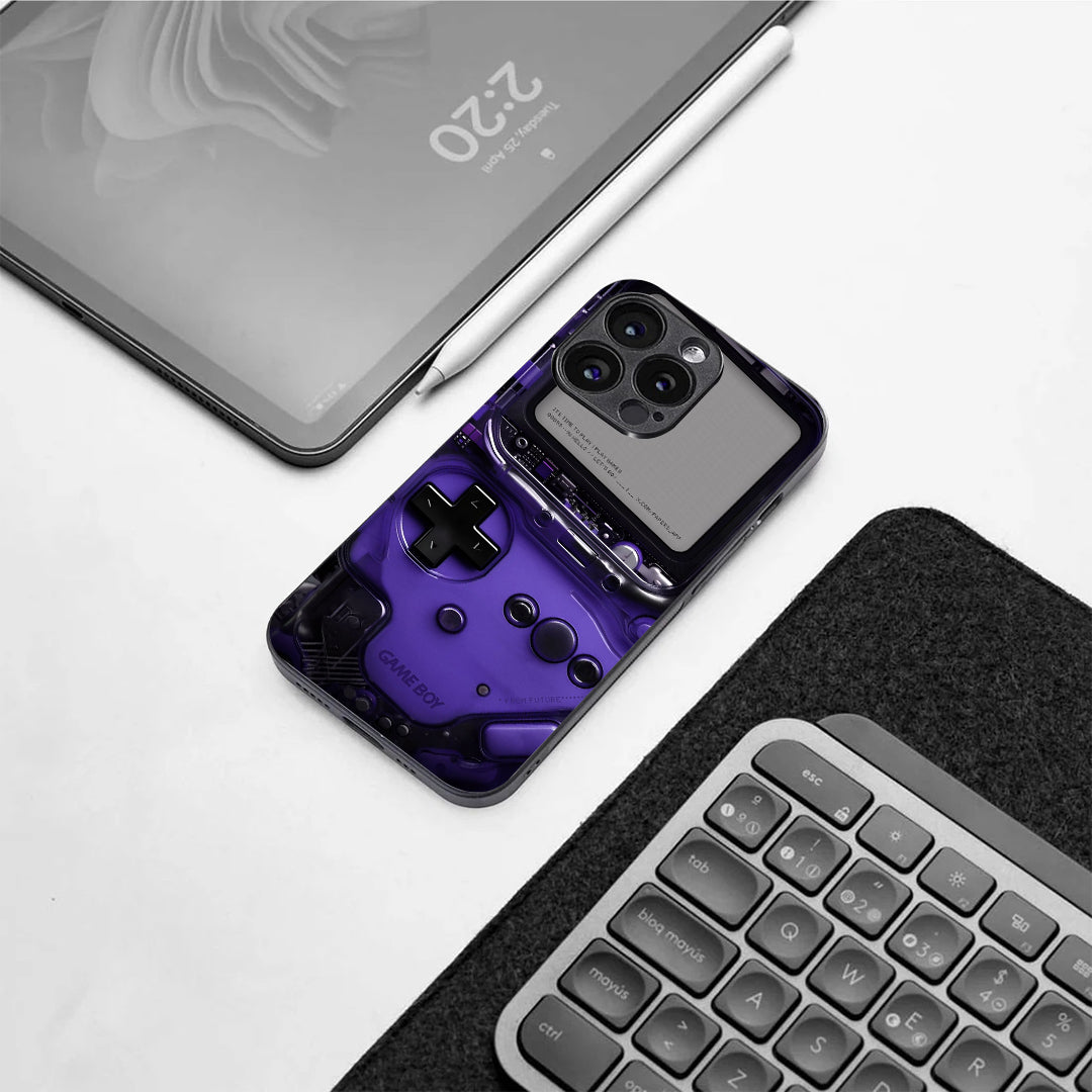 Game Boy Classic Purple pattern phone case for iphone 14 pro | Glass case