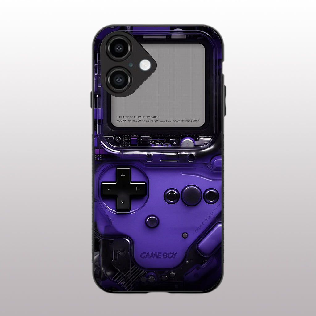Game Boy Classic Purple pattern phone case for iphone 16 plus | Glass case