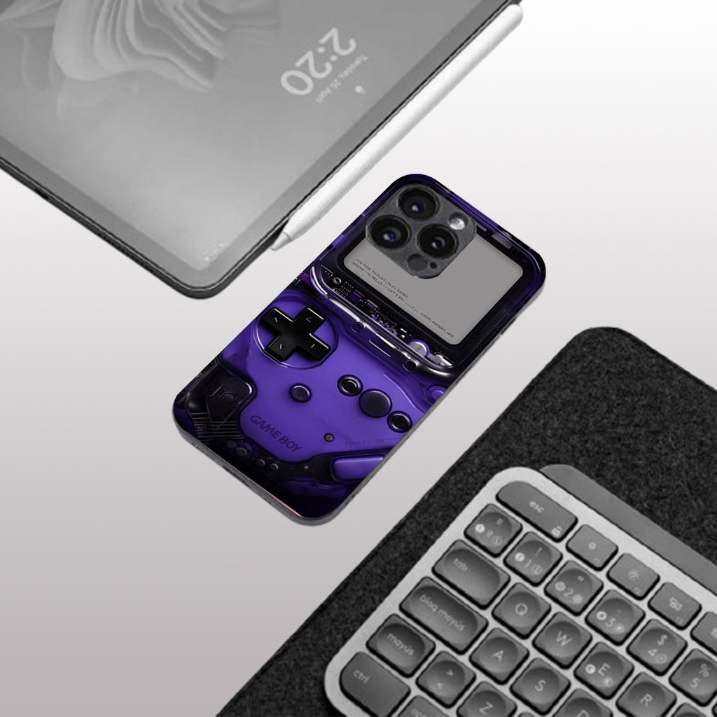Game Boy Classic Purple pattern phone case for iphone 16 pro max | Glass case