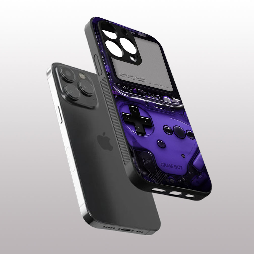 Game Boy Classic Purple pattern phone case for iphone 15 pro max | Glass case