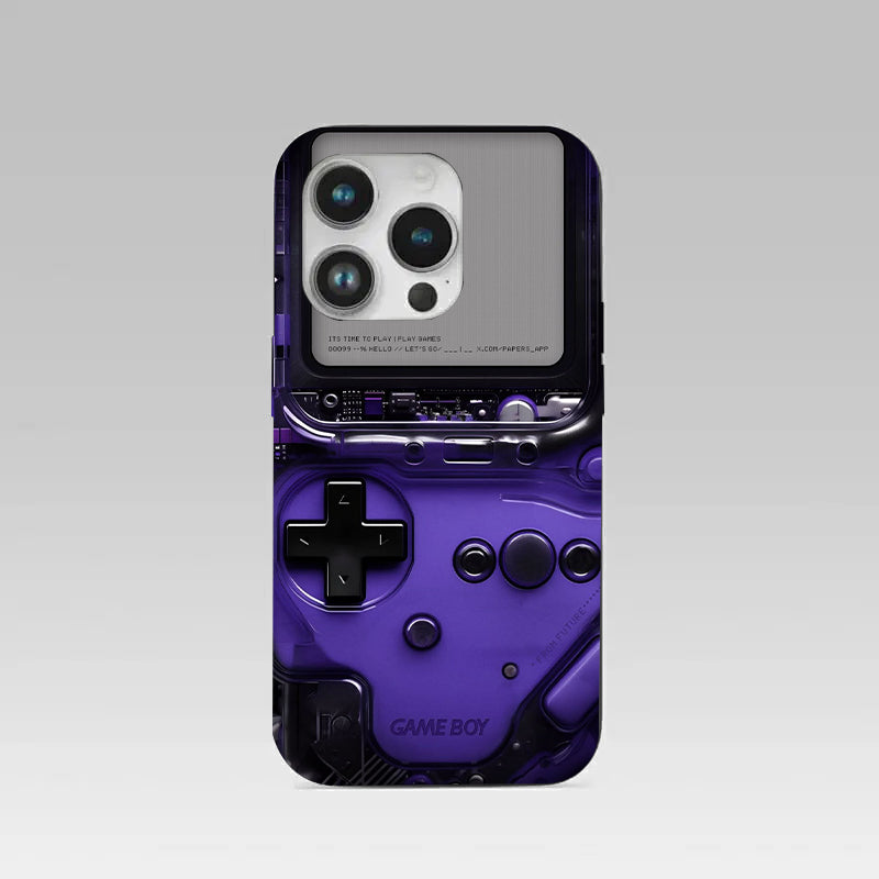 Game Boy Classic Purple pattern phone case for iphone 14 pro | Glass case