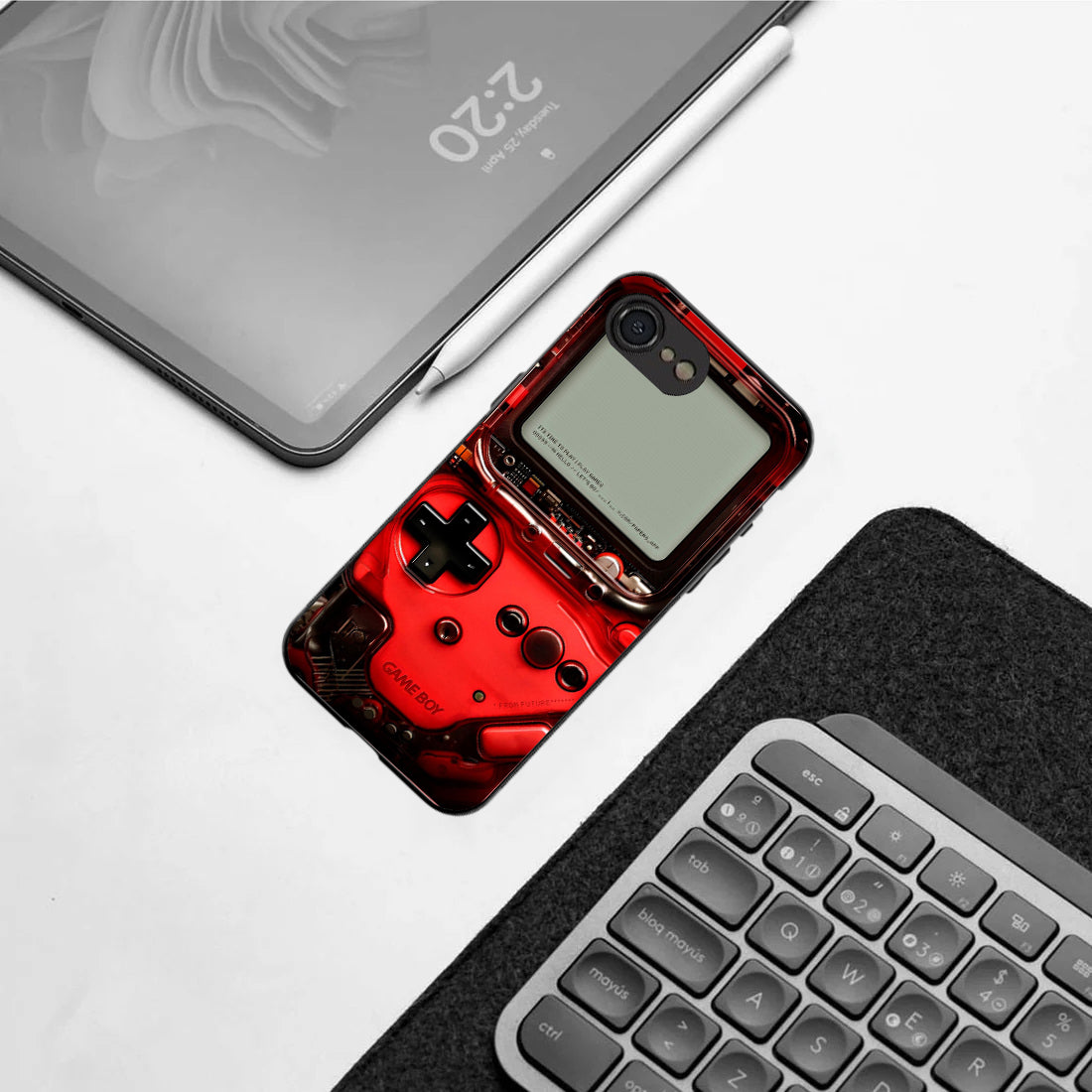 Game Boy Classic Red pattern phone case for iphone 16E| | Glass case