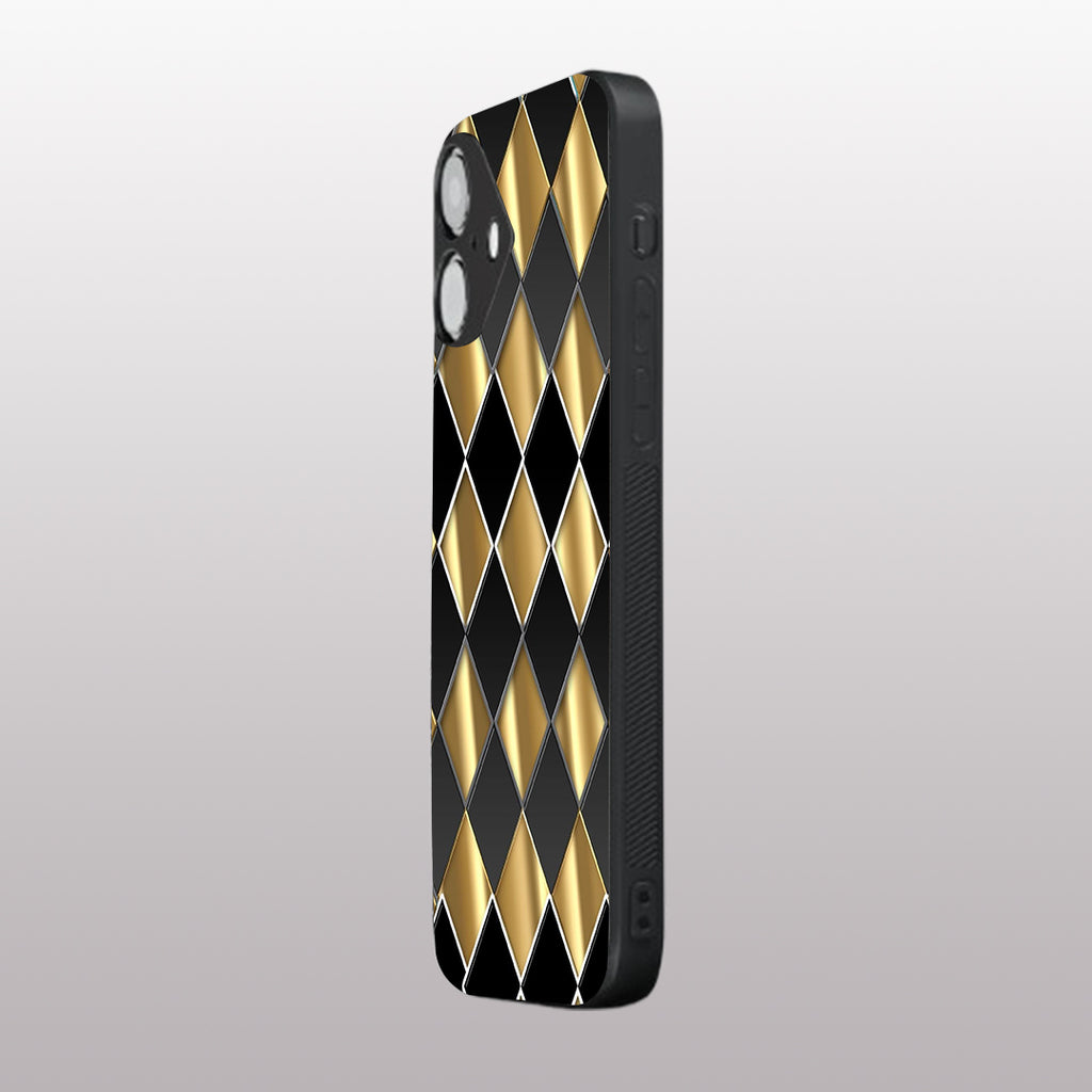 Golden Chessboard pattern phone case for iphone 16 plus | Glass case