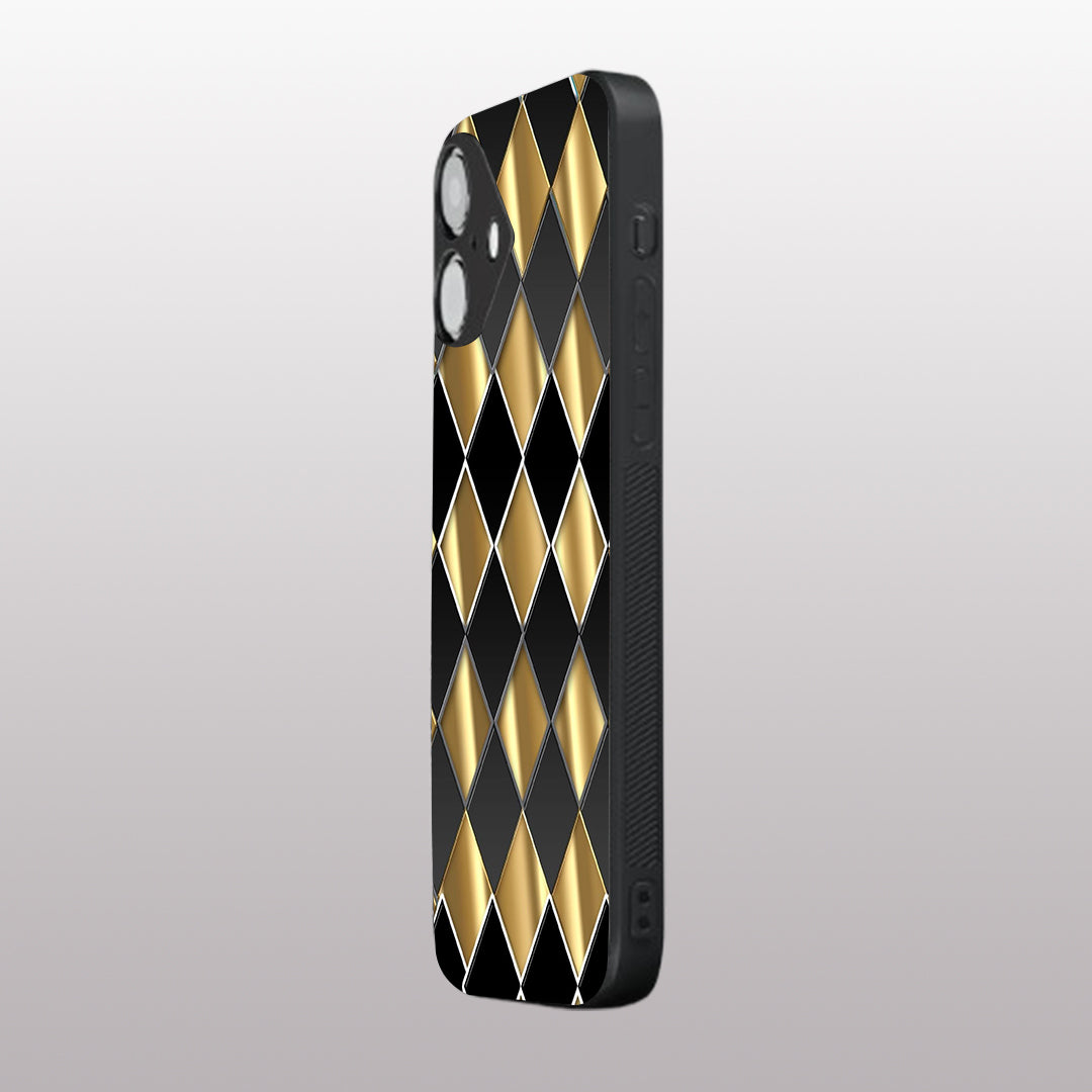 Golden Chessboard pattern phone case for iphone 16 plus | Glass case