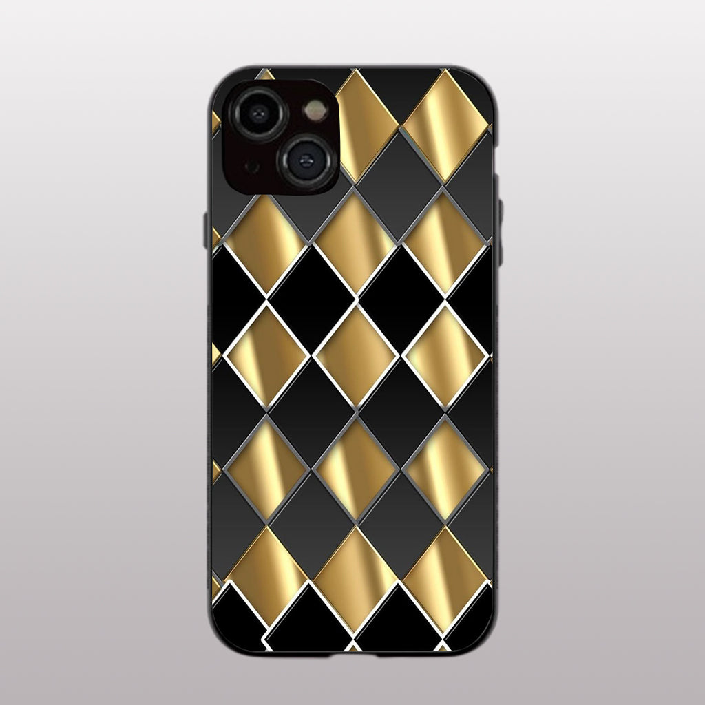 Golden Chessboard pattern phone case for iphone 15 plus | Glass case