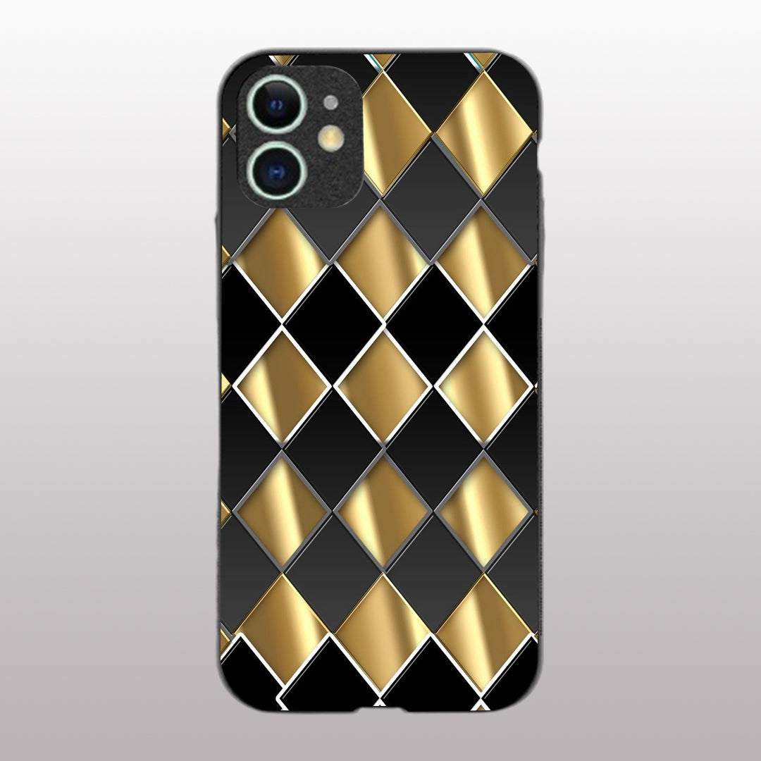 Golden Chessboard pattern phone case for iphone 12 mini|Glass case