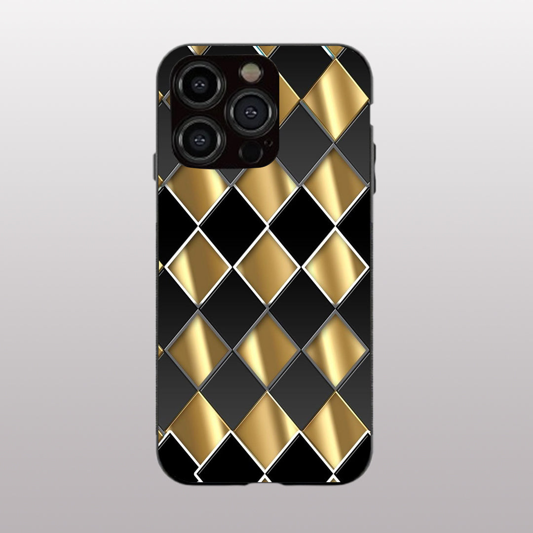 Golden Chessboard pattern phone case for iphone 11 pro |Glass case