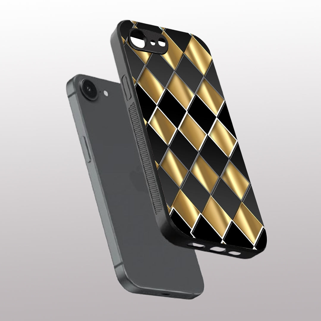 Golden Chessboard pattern phone case for iphone 16E | Glass case