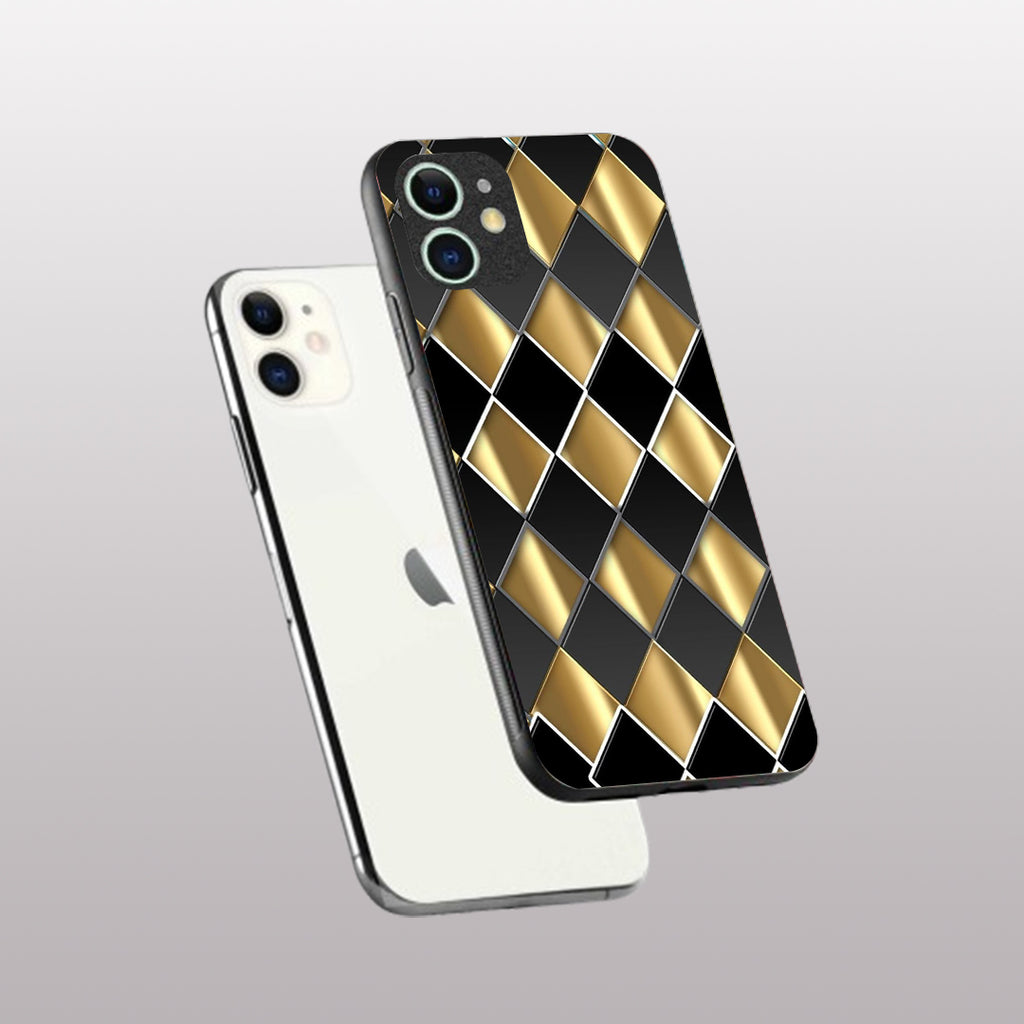 Golden Chessboard pattern phone case for iphone 12 mini|Glass case