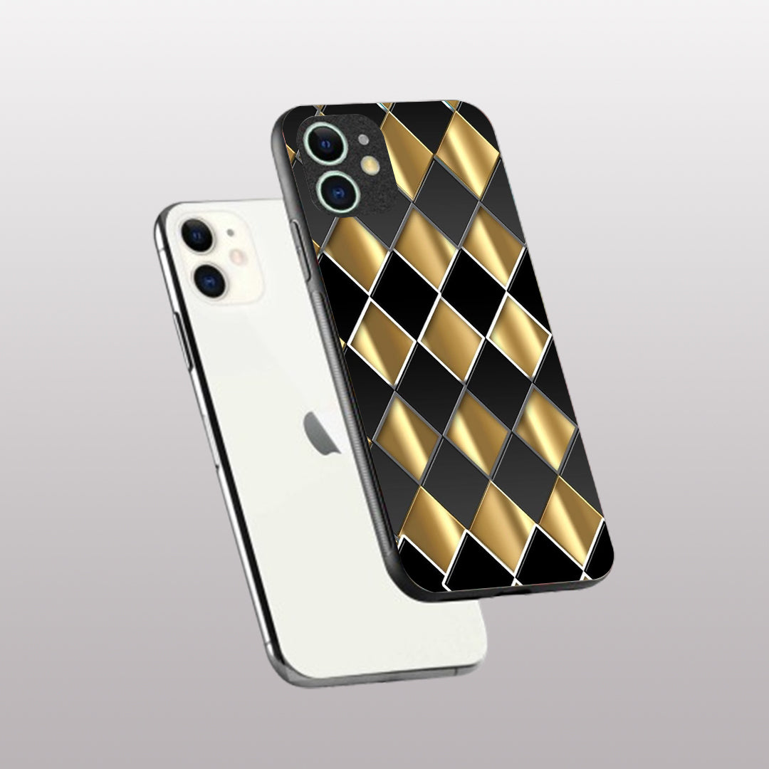 Golden Chessboard pattern phone case for iphone 12 mini|Glass case