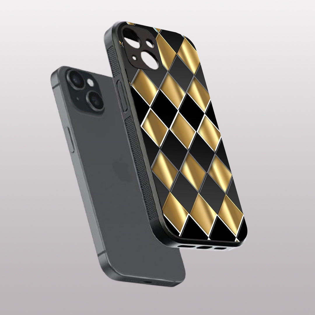 Golden Chessboard pattern phone case for iphone 15 | Glass case
