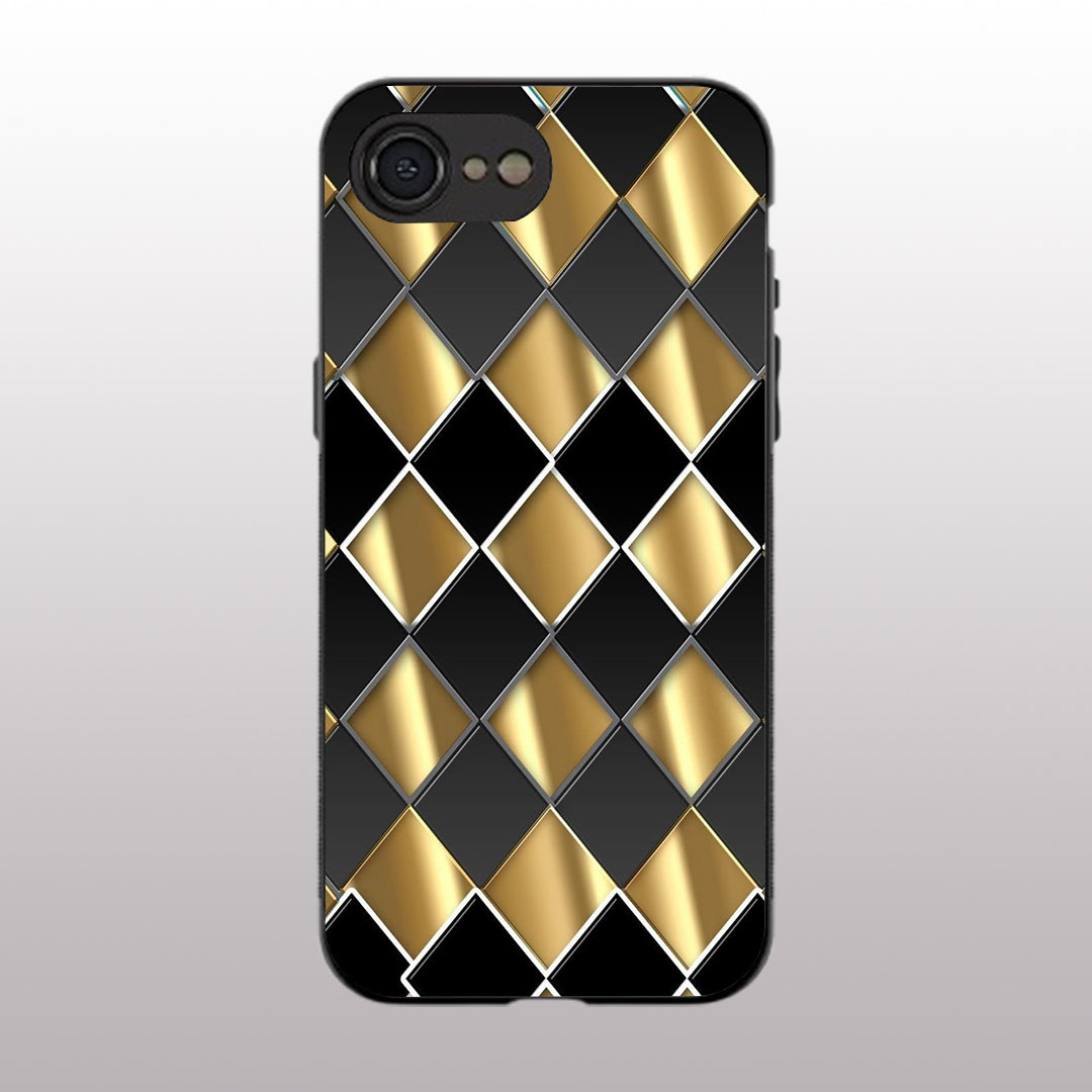 Golden Chessboard pattern phone case for iphone 16E | Glass case