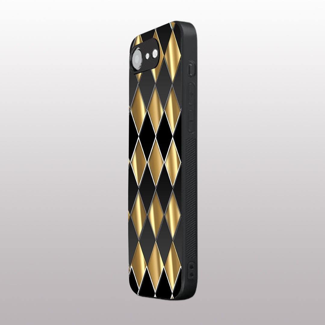 Golden Chessboard pattern phone case for iphone 16E | Glass case