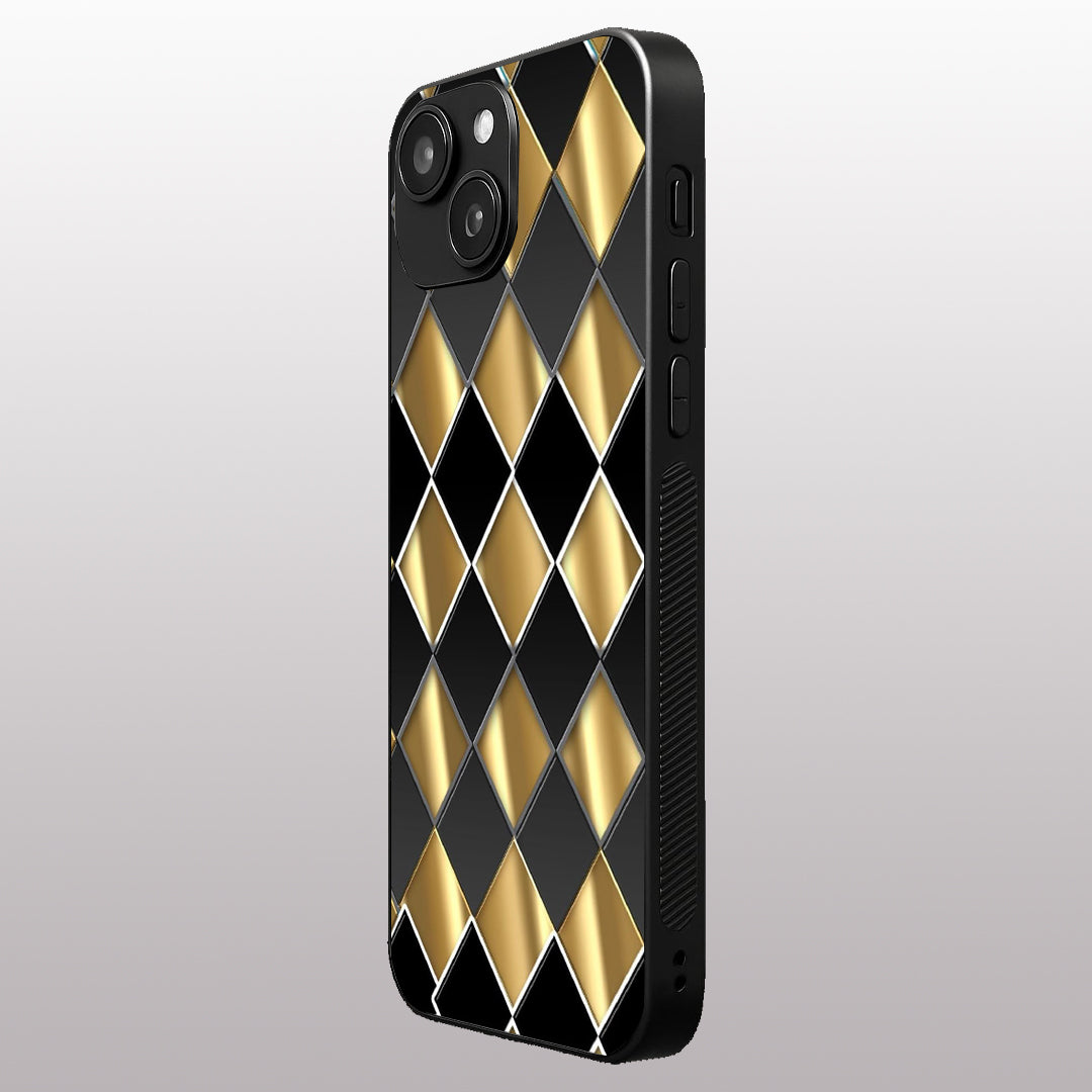 Golden Chessboard pattern phone case for iphone 13 mini |Glass case