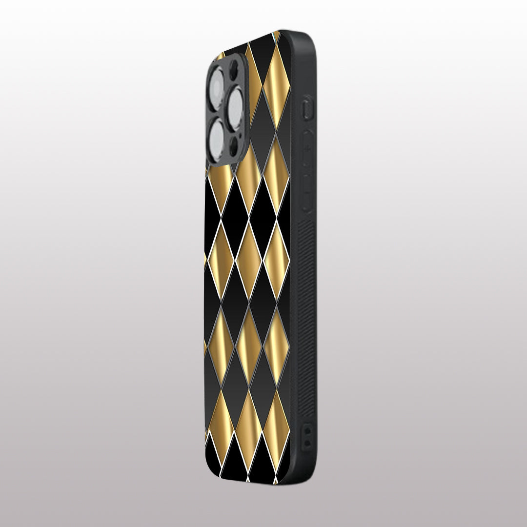 Golden Chessboard pattern phone case for iphone 16 pro max | Glass case