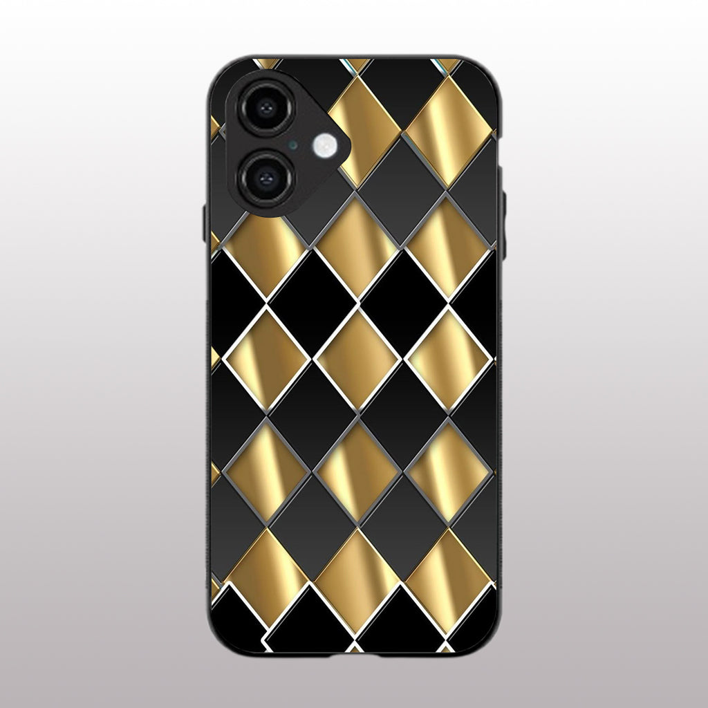 Golden Chessboard pattern phone case for iphone 16 plus | Glass case
