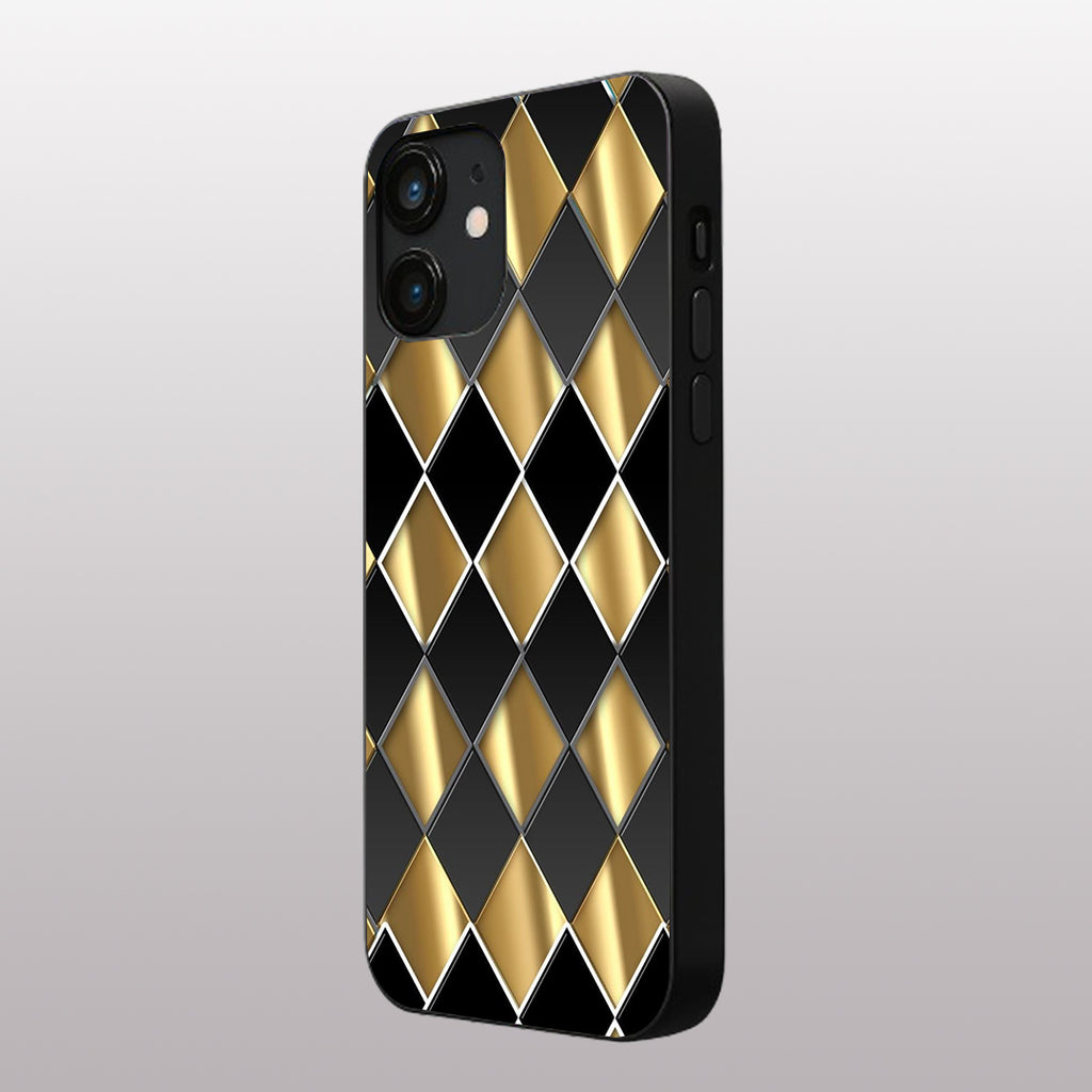 Golden Chessboard pattern phone case for iphone 12 |Glass case