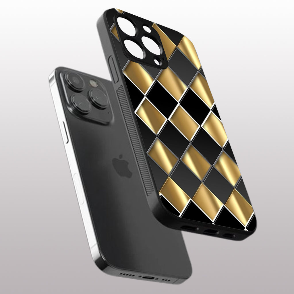 Golden Chessboard pattern phone case for iphone 11 pro max |Glass case
