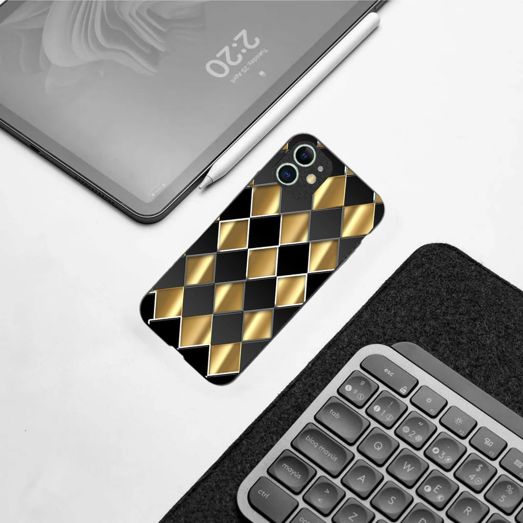 Golden Chessboard pattern phone case for iphone 12 |Glass case