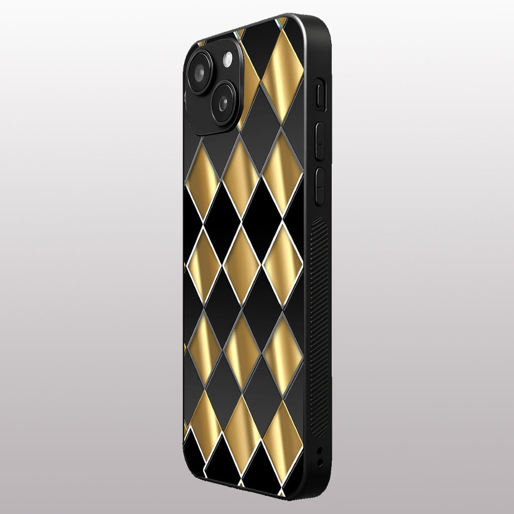 Golden Chessboard pattern phone case for iphone 14 plus | Glass case