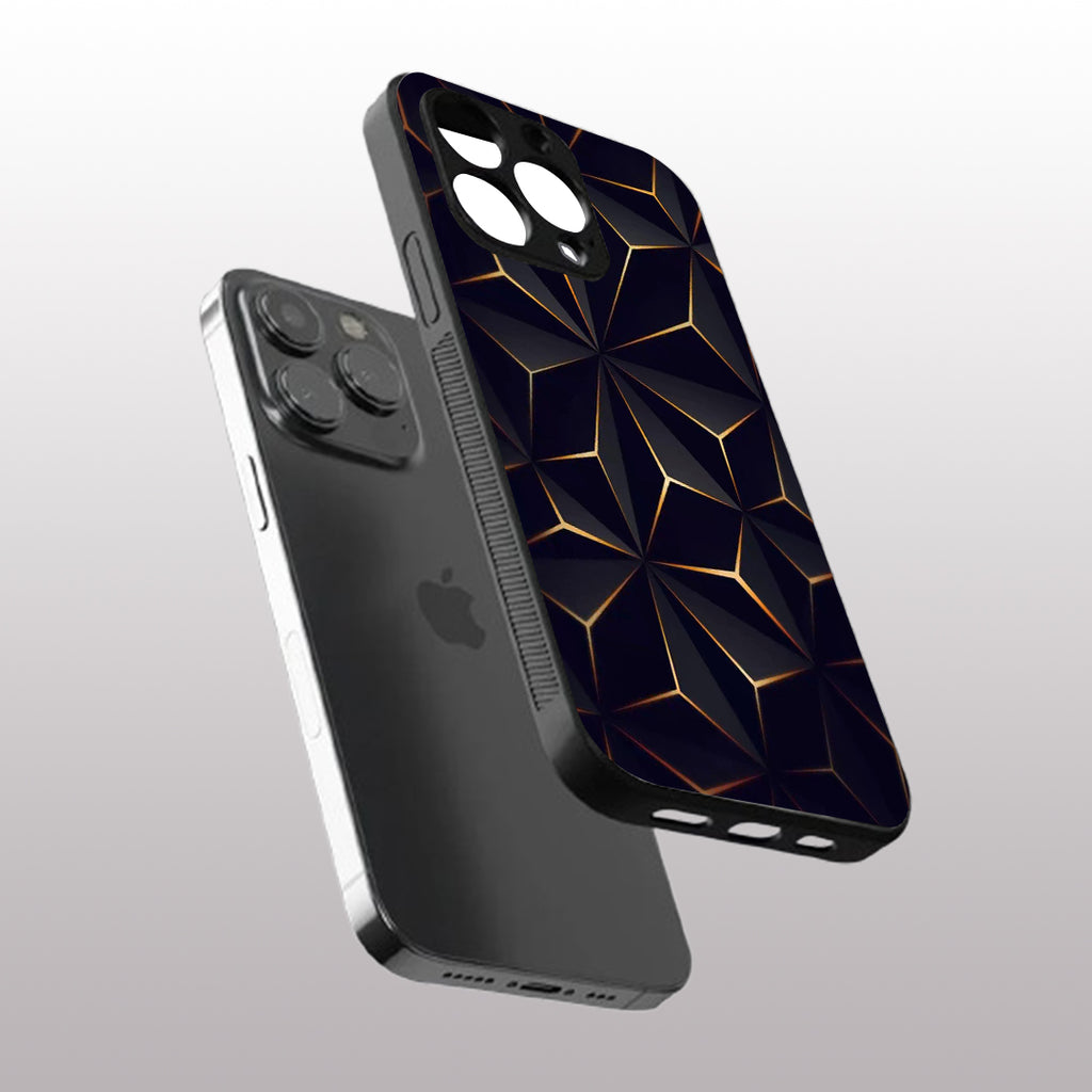 Golden Facets Geometric pattern phone case for iphone 16 pro max |Glass case