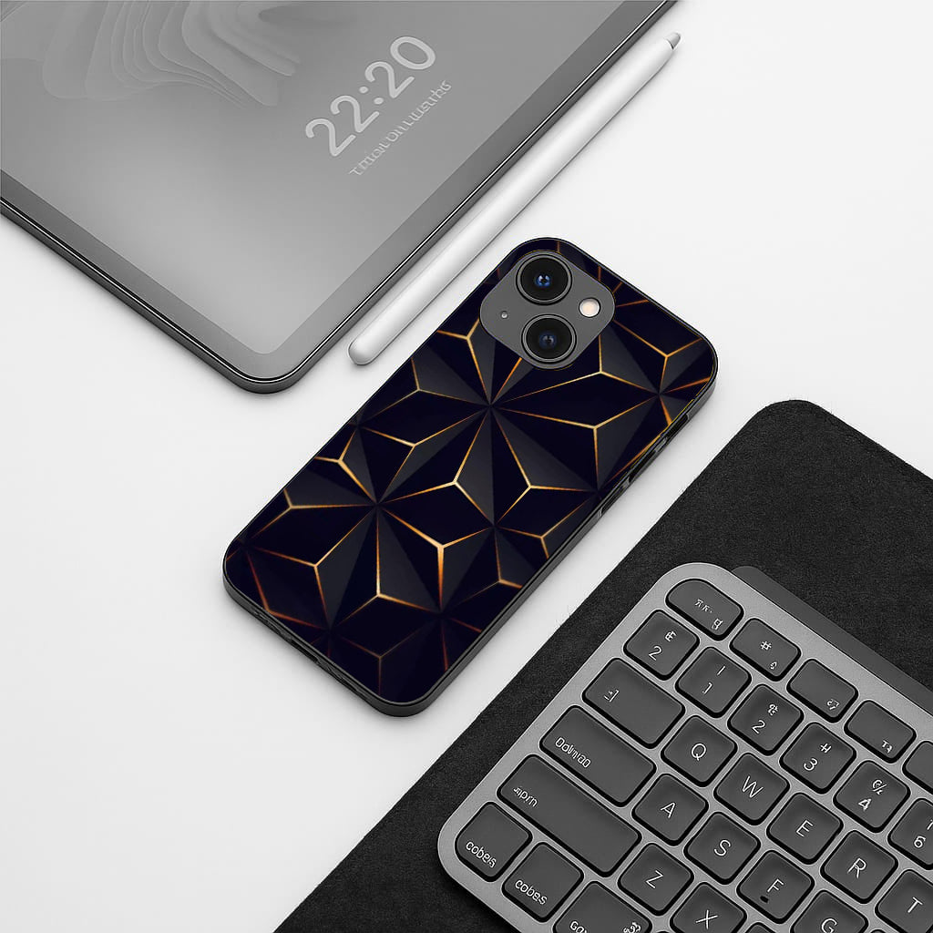 Golden Facets Geomettric pattern phone case for iphone 15 | Glass case
