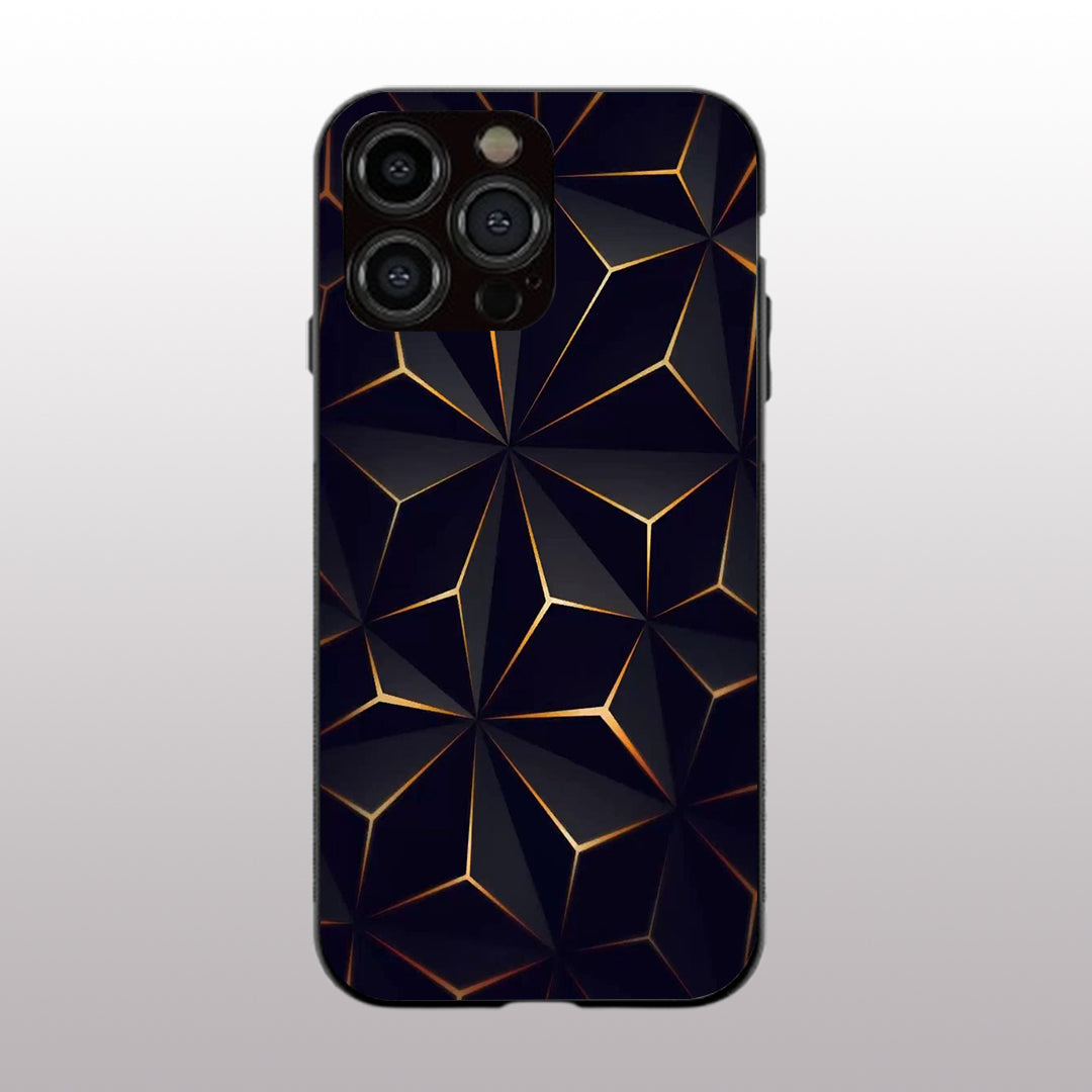 Golden Facets Geometric pattern phone case for iphone 16 pro max |Glass case