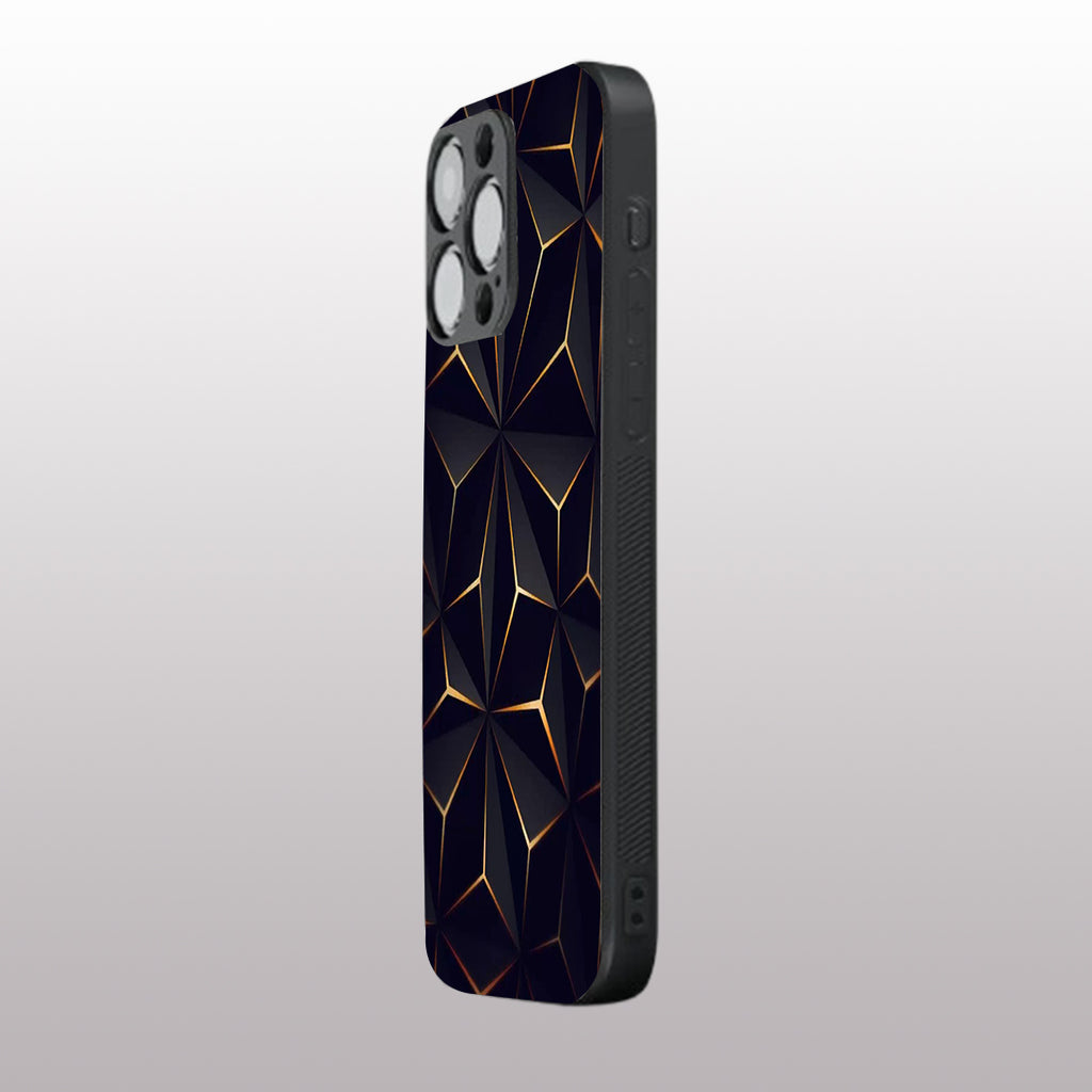 Golden Facets Geomettric pattern phone case for iphone 15 pro | Glass case