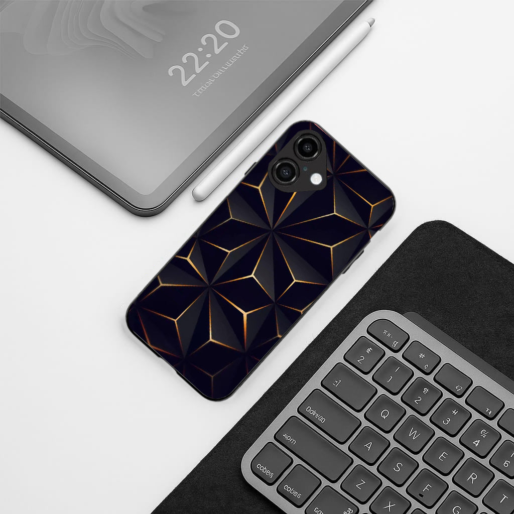 Golden Facets Geometric pattern phone case for iphone 16 plus | Glass case