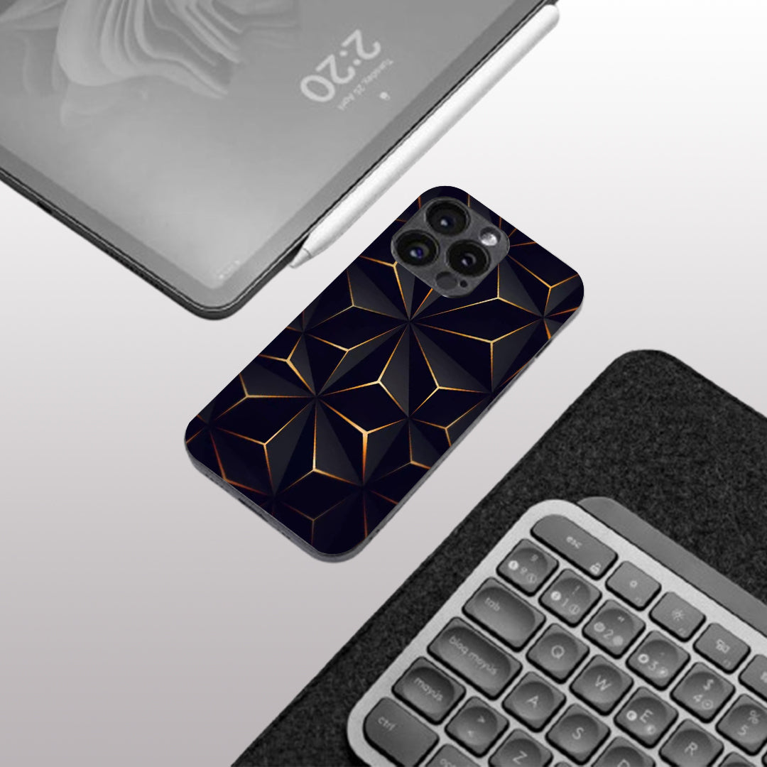 Golden Facets Geomettric pattern phone case for iphone 15 pro | Glass case