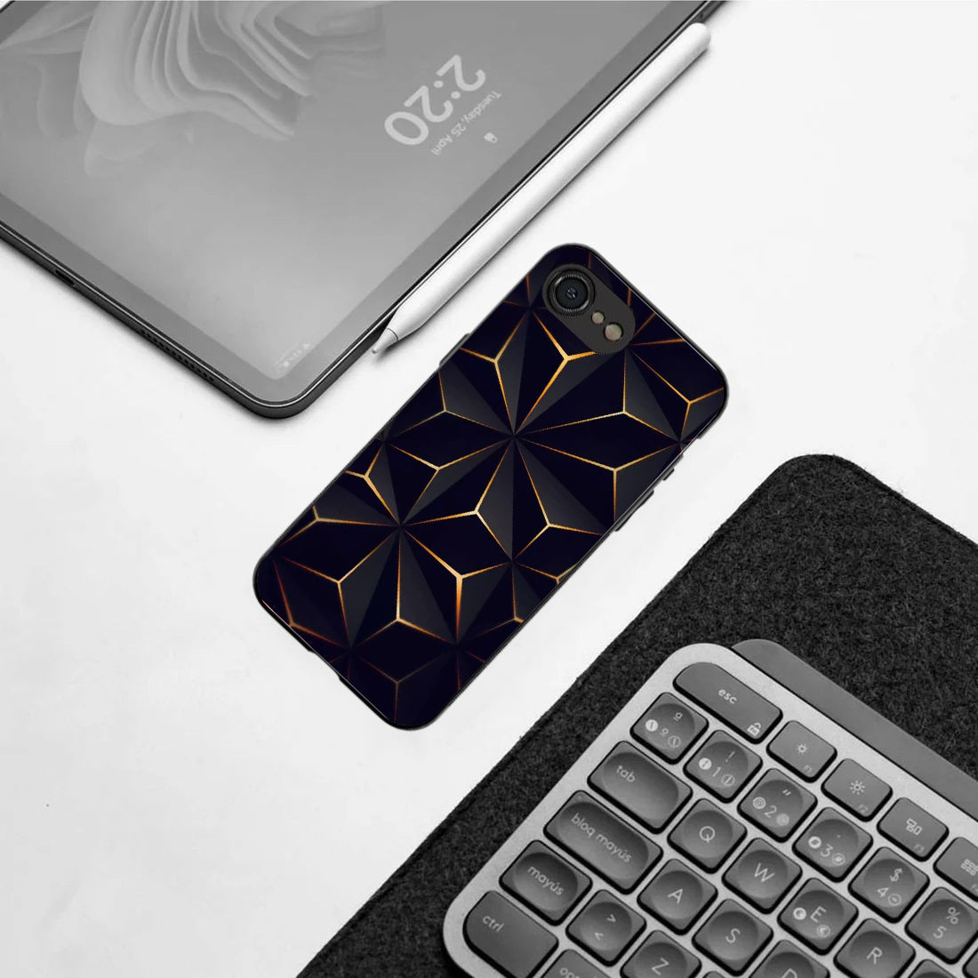 Golden Facets Geomettric pattern phone case for iphone 16E | Glass case