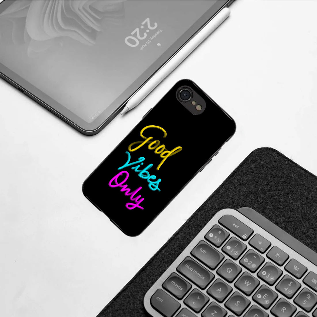 Good Vibes Only pattern phone case for iphone 16E | Glass case