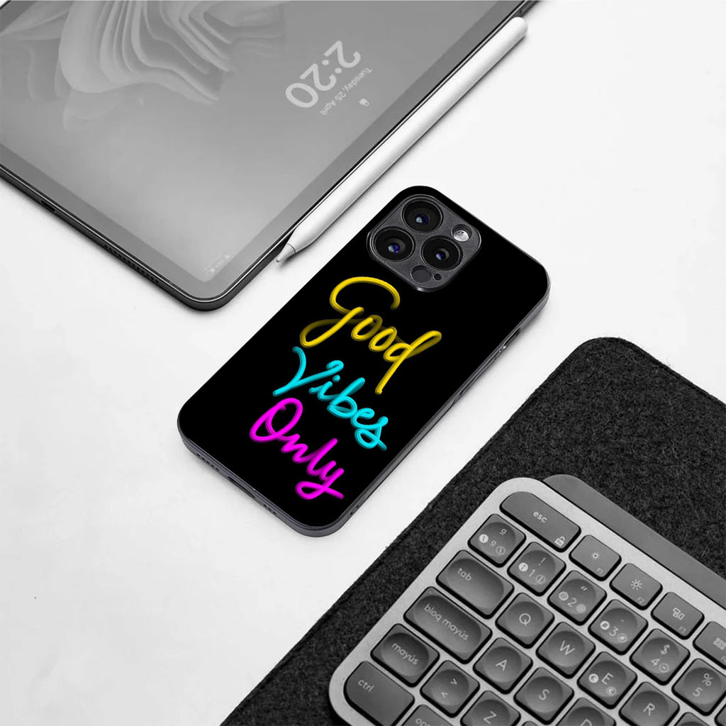 Good Vibes Only pattern phone case for iphone 14 pro | Glass case