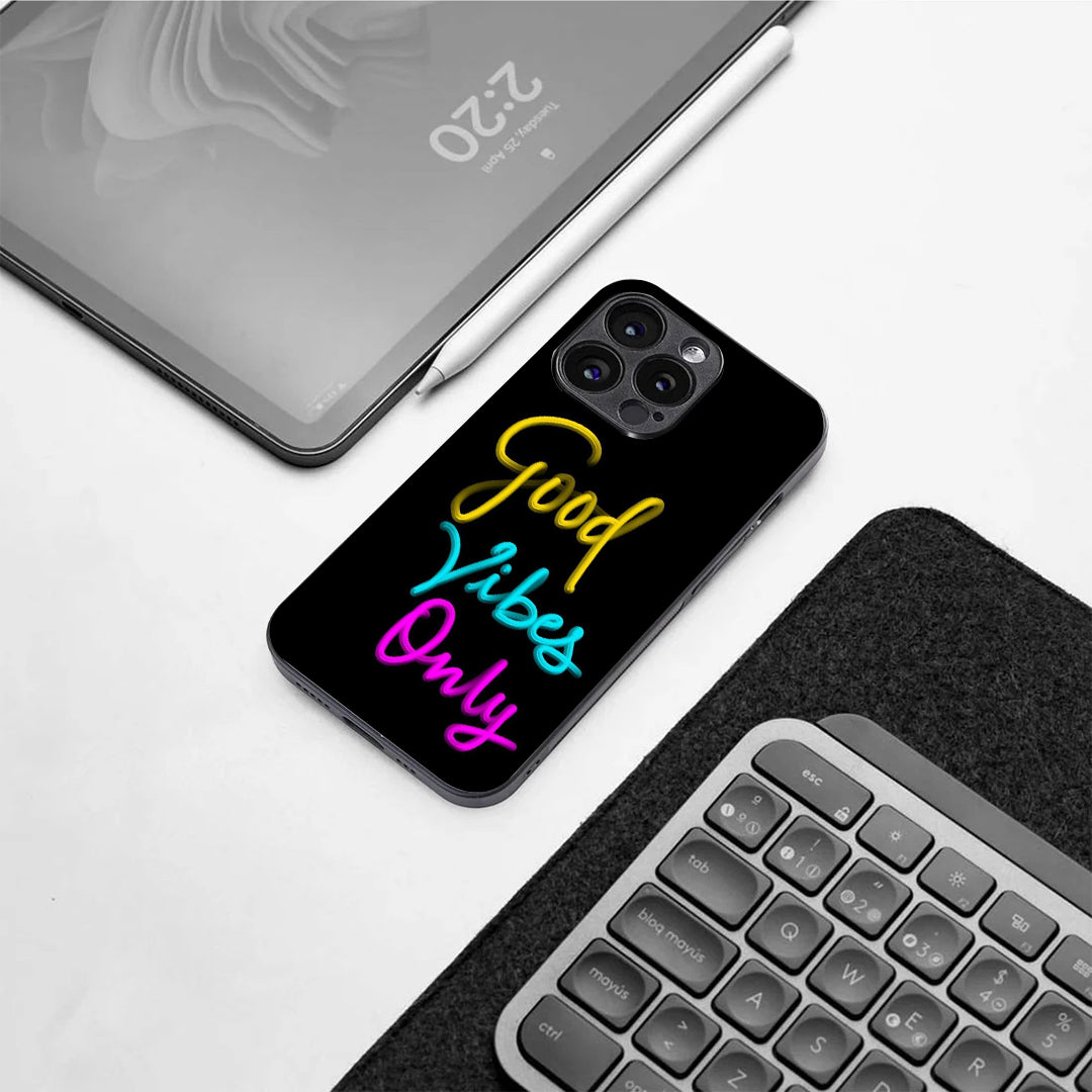 Good Vibes Only pattern phone case for iphone 16 pro | Glass case