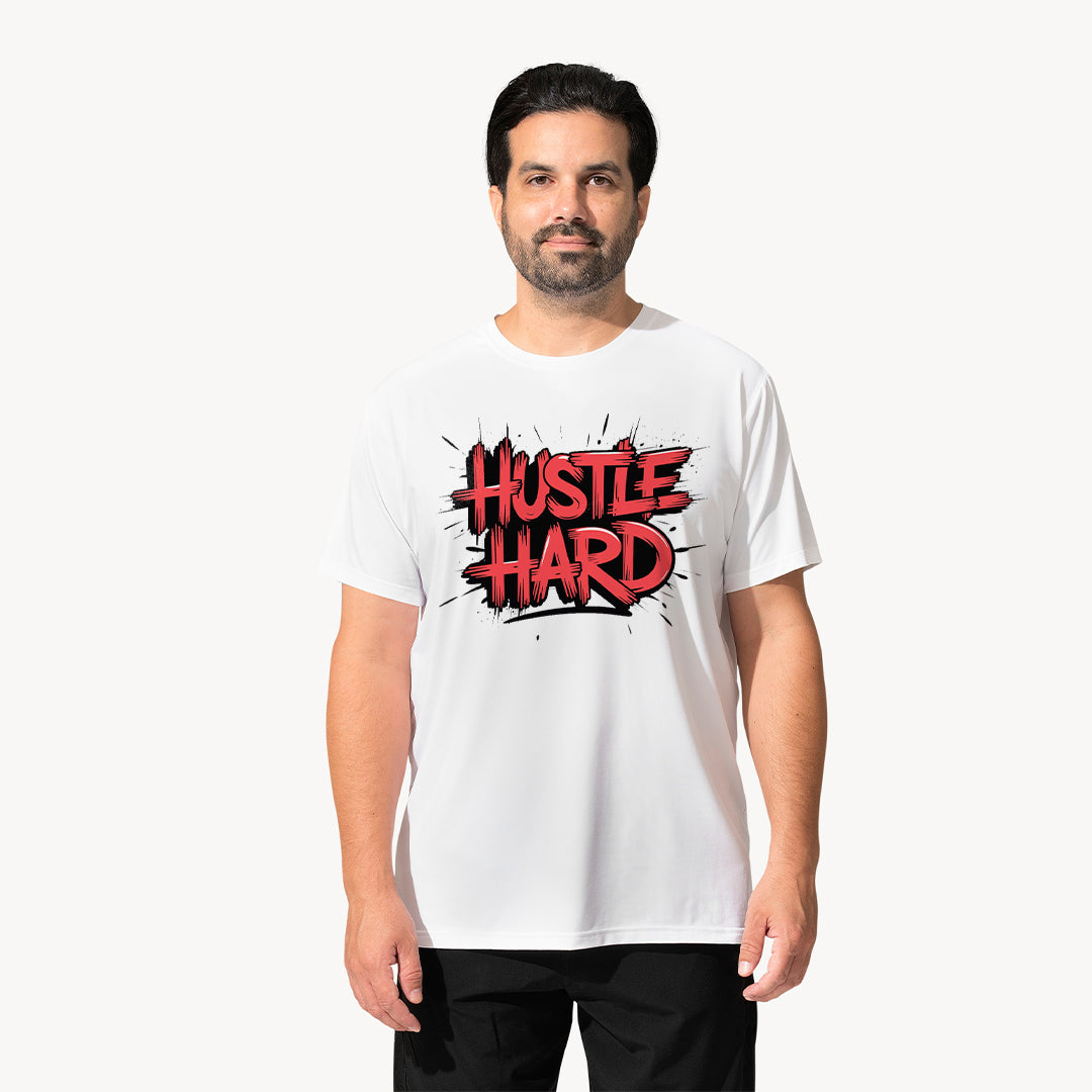 Hustle Hard T-Shirt for Men | Motivational Graphic Printed Tee | Streetwear Gym Casual T-Shirt | Cotton Polyester A4 Print | Rentalkart
