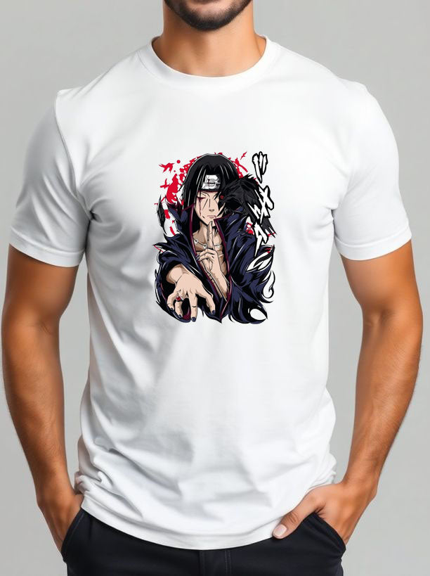 Anime Itachi Graphic T-Shirt for Men | Ninja Anime Printed Tee | Otaku Streetwear T-Shirt | Cotton Polyester A4 Print | Rentalkart