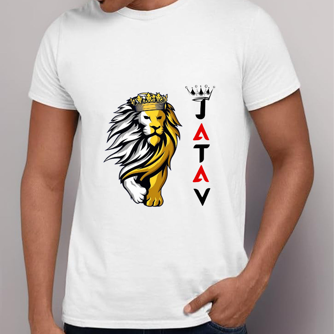 Jatav Lion Crown T-Shirt for Men | Royal Attitude Graphic Tee | Jatav Pride Printed T-Shirt | Cotton Polyester A4 Print | Rentalkart