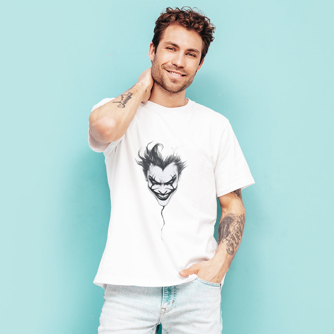 Joker Face Graphic Printed T-Shirt for Men | Premium Cotton + Polyester | White