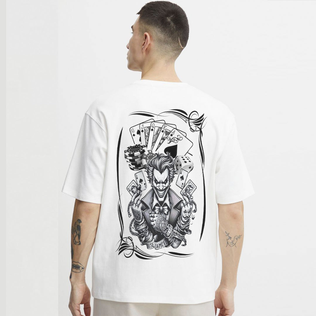 Joker Card Graphic Printed T-Shirt for Men | Premium Cotton + Polyester | White