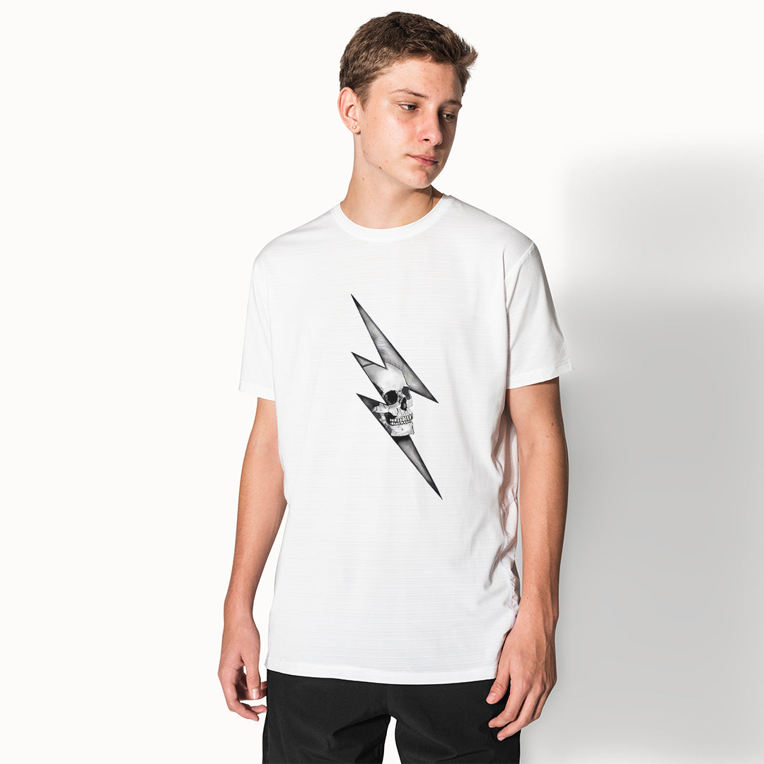 Lightning Skull Graphic T-Shirt for Men | Cool Skull Lightning Printed Tee | Streetwear Gothic Style T-Shirt | Cotton Polyester A4 Print | Rentalkart